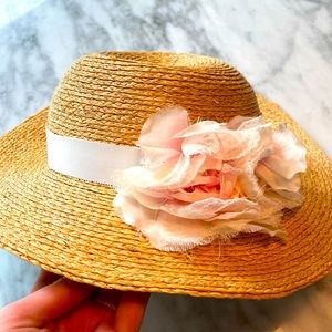 Youth girls raffia hat with flower - 4-6x